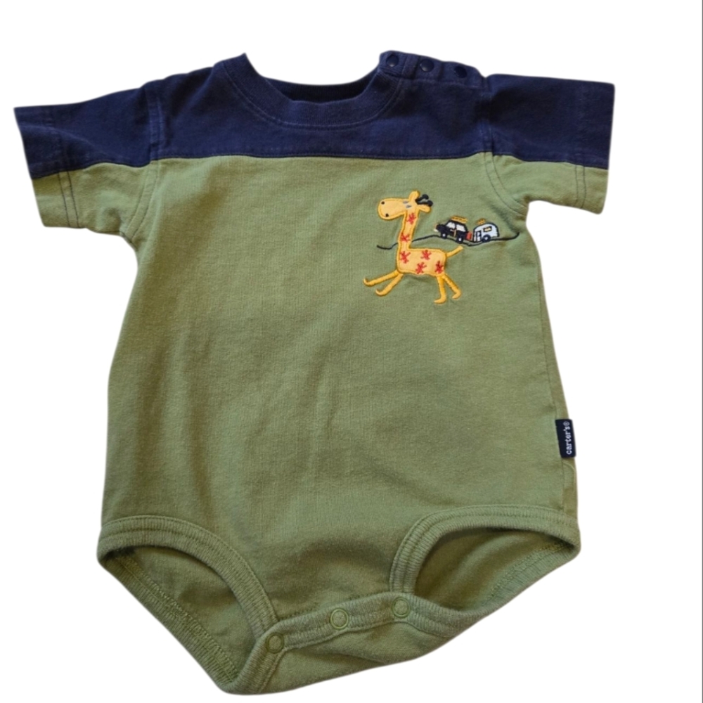 Vintage Y2k Carter's Navy Blue And Green Giraffe Onesie